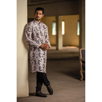 PS Men by Payal Singhal Blush Kurta with Off White Churidar - Set of 2