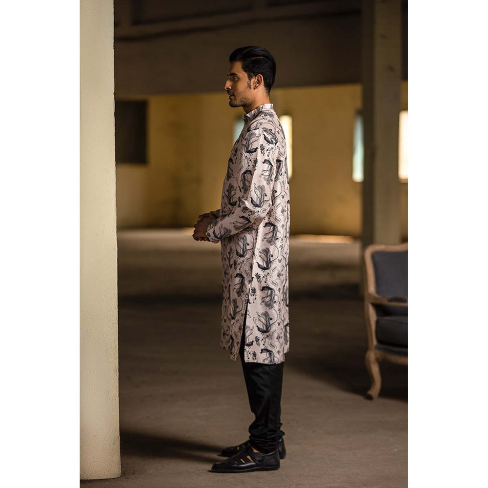 PS Men by Payal Singhal Blush Kurta with Off White Churidar - Set of 2