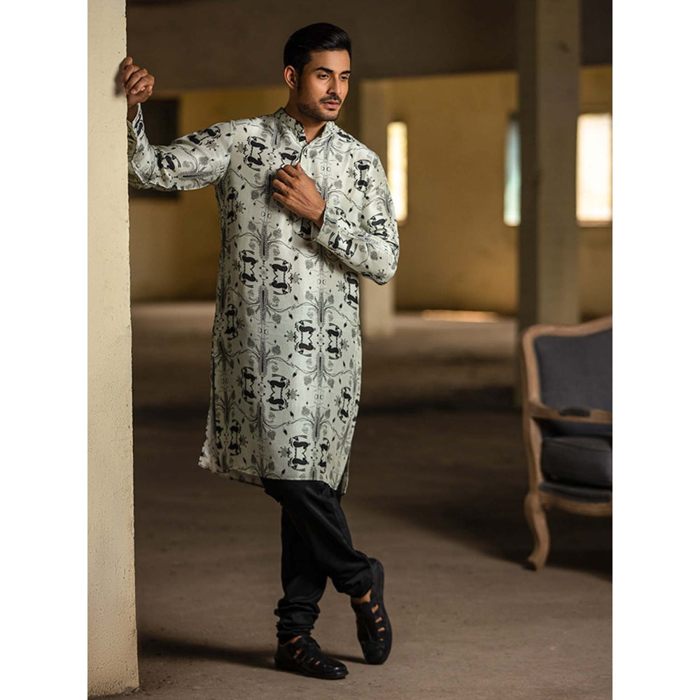 PS Men by Payal Singhal Stone Printed Kurta with Black Churidar - Set of 2