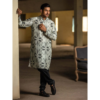 PS Men by Payal Singhal Stone Printed Kurta with Black Churidar - Set of 2