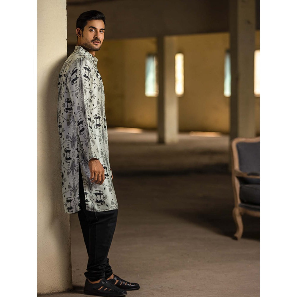 PS Men by Payal Singhal Stone Printed Kurta with Black Churidar - Set of 2