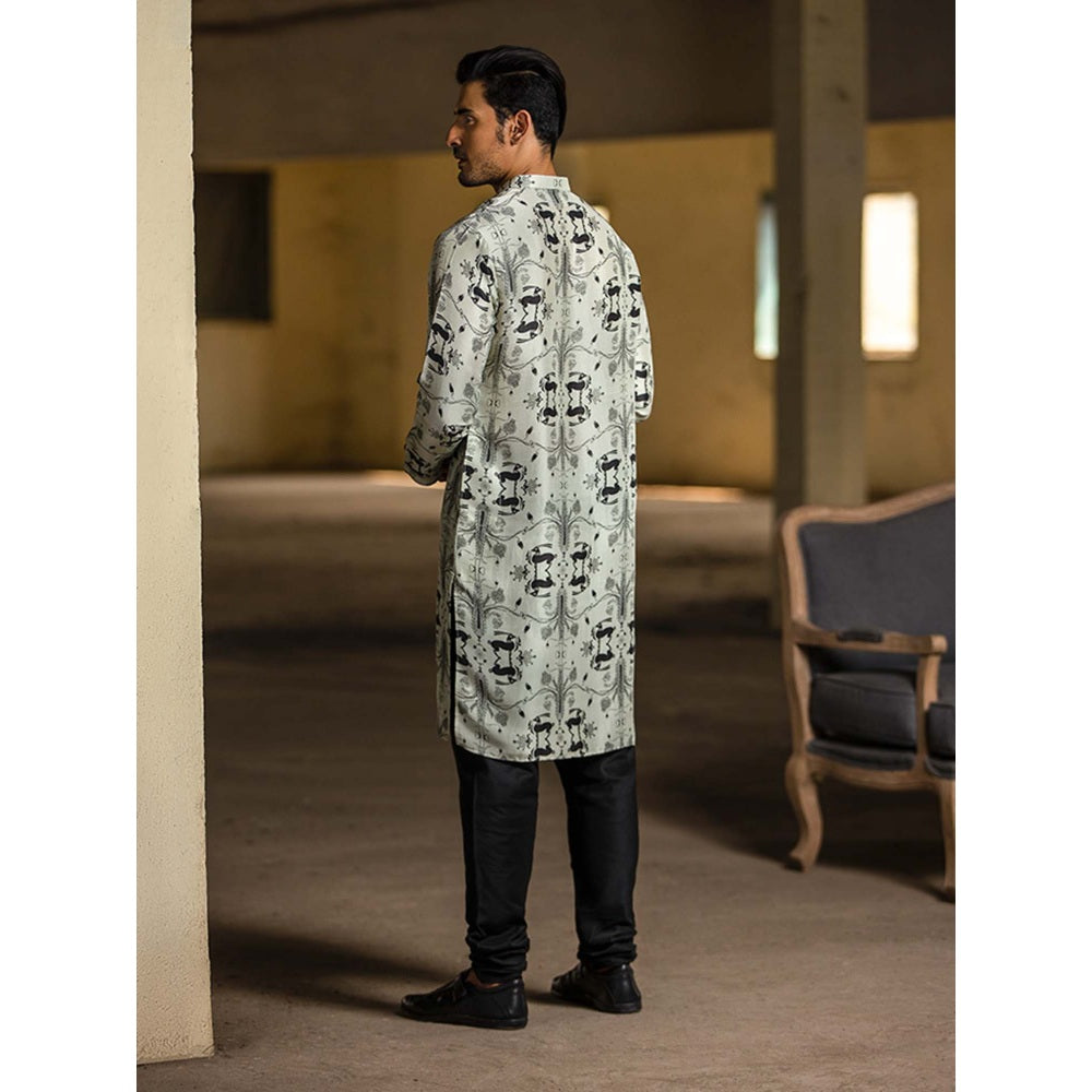 PS Men by Payal Singhal Stone Printed Kurta with Black Churidar - Set of 2