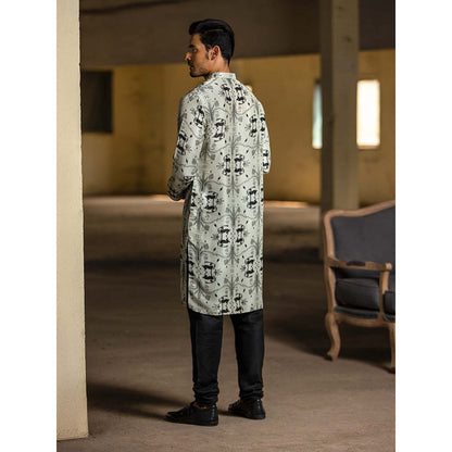 PS Men by Payal Singhal Stone Printed Kurta with Black Churidar - Set of 2