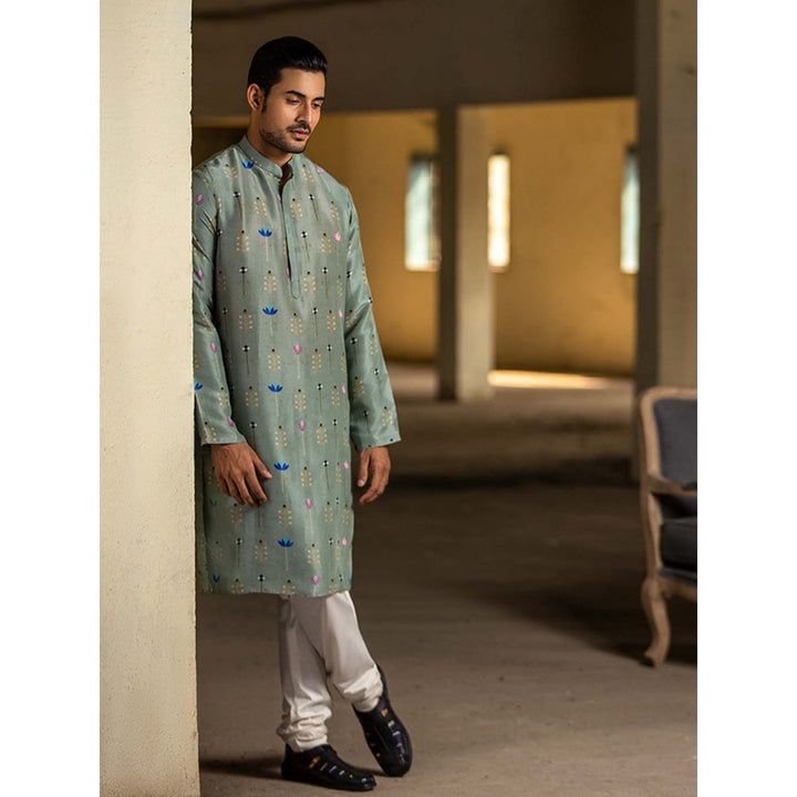 Ps Men By Payal Singhal Mint Kurta With Off White Churidar - Set Of 2