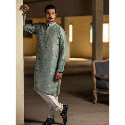 PS Men by Payal Singhal Mint Kurta with Off White Churidar - Set of 2