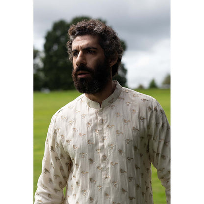 TAISH COLLECTION - CREAM COLOUR ORGANZA KURTA WITH CREAM COLOUR COTTON SILK CHURIDAR