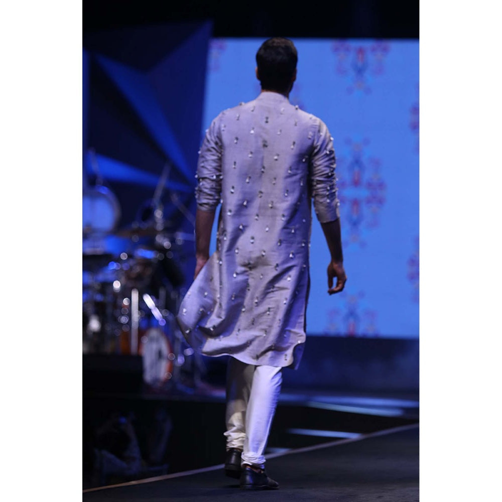 PS Men by Payal Singhal Arsalan Grey Kurta with Off-white churidar (Set of 2)