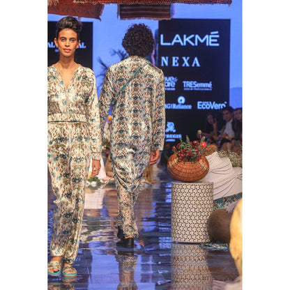 PS Men by Payal Singhal Aziz White Printed Velvet Kurta and Silkmul Churidar - Set of 2