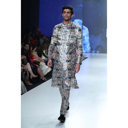 PS Men by Payal Singhal Azam Pink Printed Sherwani with Churidar - Set of 2