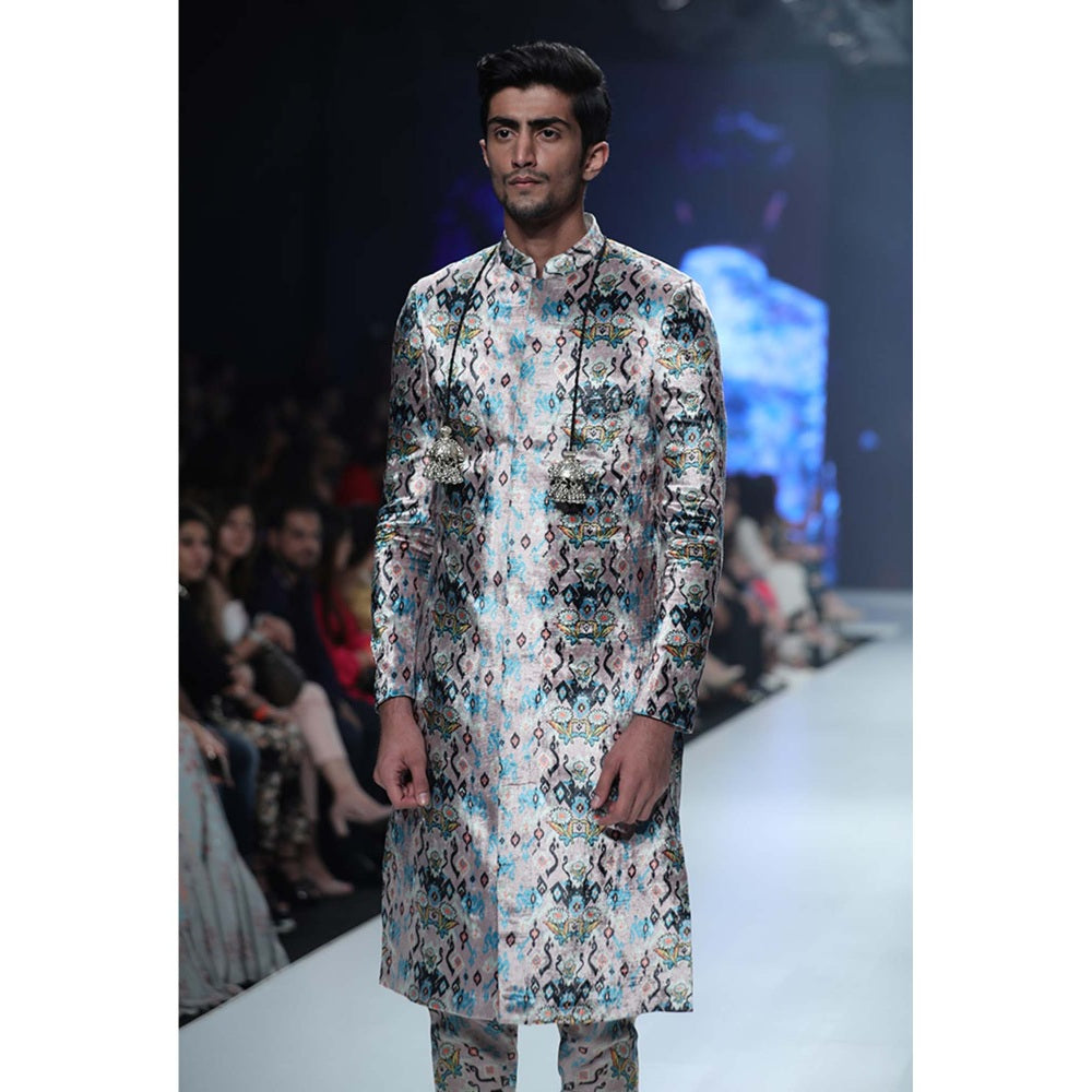 PS Men by Payal Singhal Azam Pink Printed Sherwani with Churidar - Set of 2