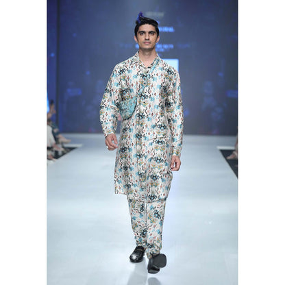 PS Men by Payal Singhal Mahir Whited Printed Kurta and Churidar - Set of 2