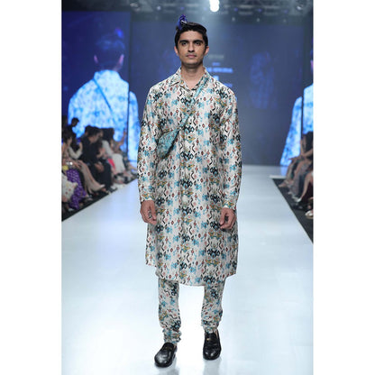 PS Men by Payal Singhal Mahir Whited Printed Kurta and Churidar - Set of 2