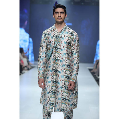 PS Men by Payal Singhal Mahir Whited Printed Kurta and Churidar - Set of 2