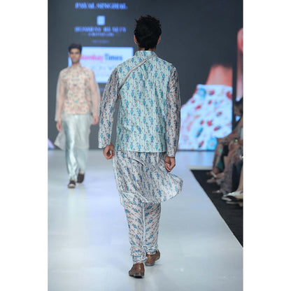 PS Men by Payal Singhal Zaffar Blue Bandi with White Kurta & Churidar-Set of 3