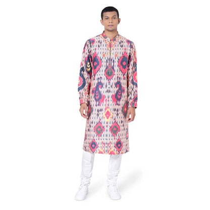 PS Men by Payal Singhal Red Bomber Kurta with Off White Churidar - Set of 2