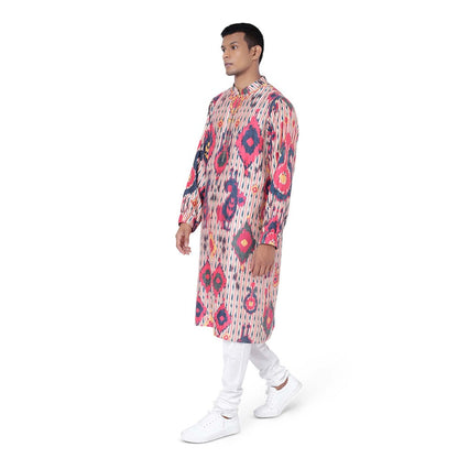 PS Men by Payal Singhal Red Bomber Kurta with Off White Churidar - Set of 2