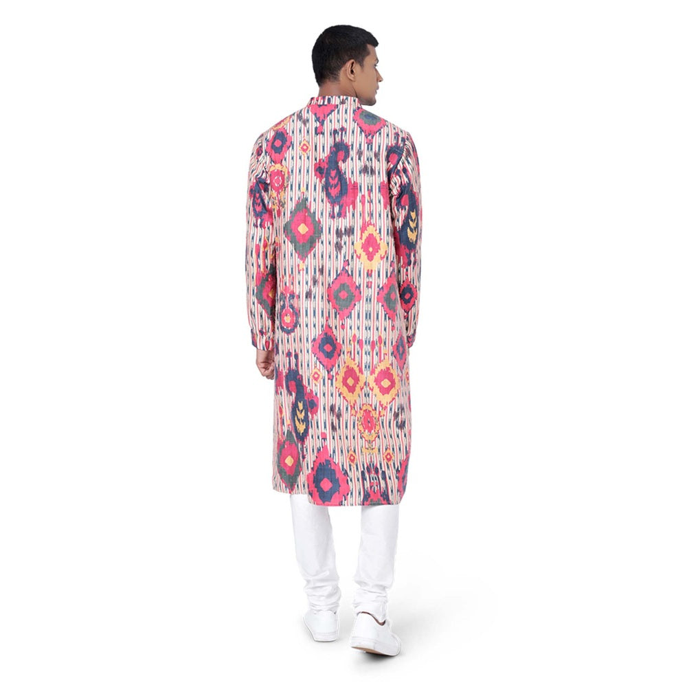 Ps Men By Payal Singhal Red Bomber Kurta With Off White Churidar - Set Of 2
