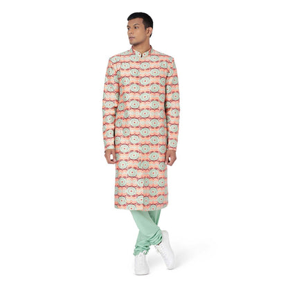 PS Men by Payal Singhal Coral Sherwani and Mint Churidar - Set of 2