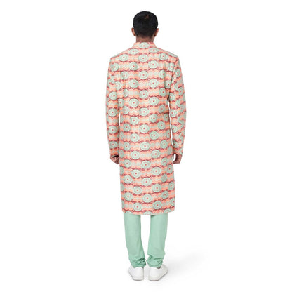 PS Men by Payal Singhal Coral Sherwani and Mint Churidar - Set of 2