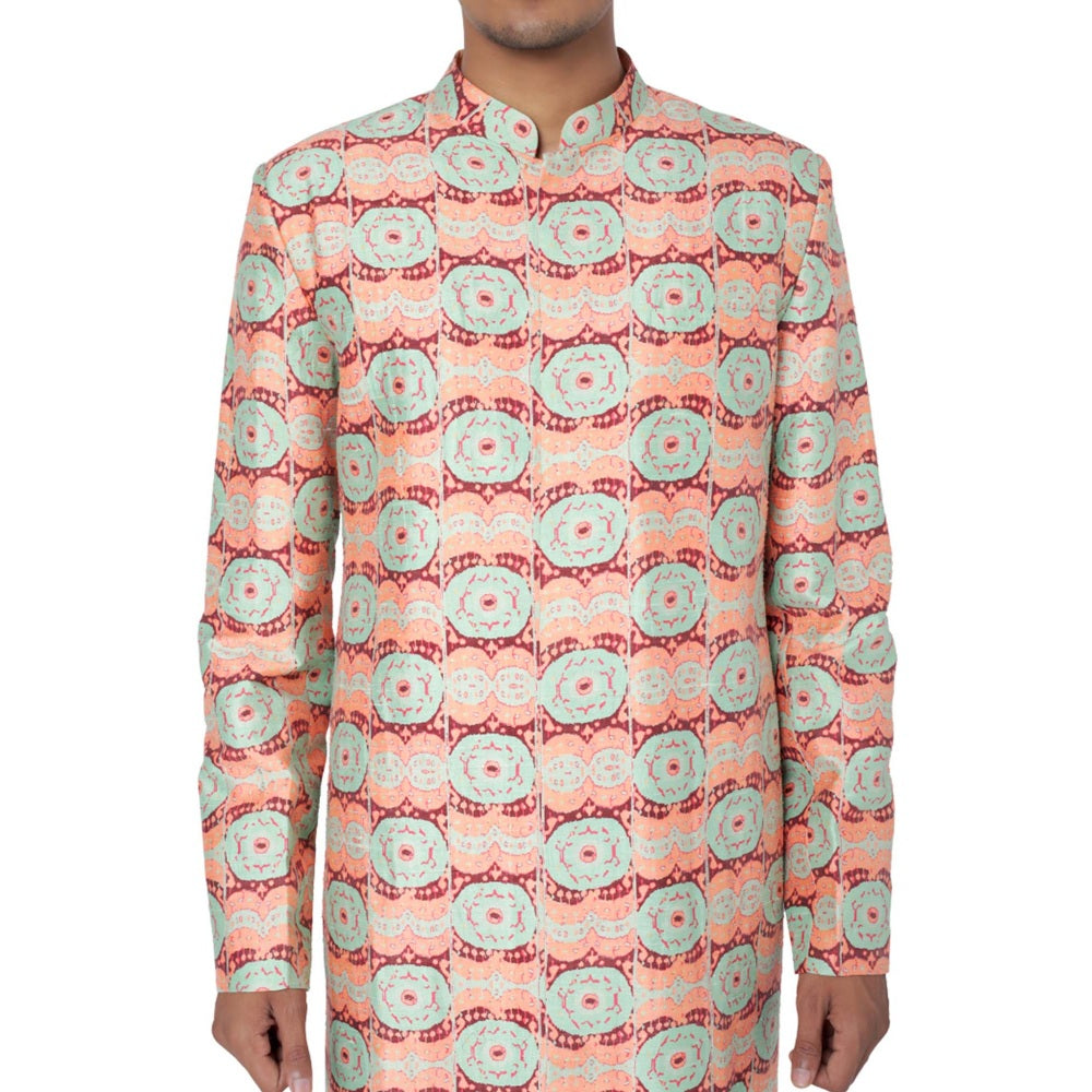 PS Men by Payal Singhal Coral Sherwani and Mint Churidar - Set of 2