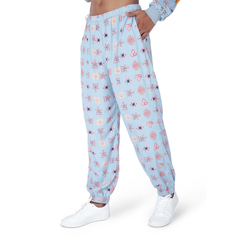 PS Men by Payal Singhal Blue Colour Printed Art Crepe Kurta with Jogger Pant - Set of 2