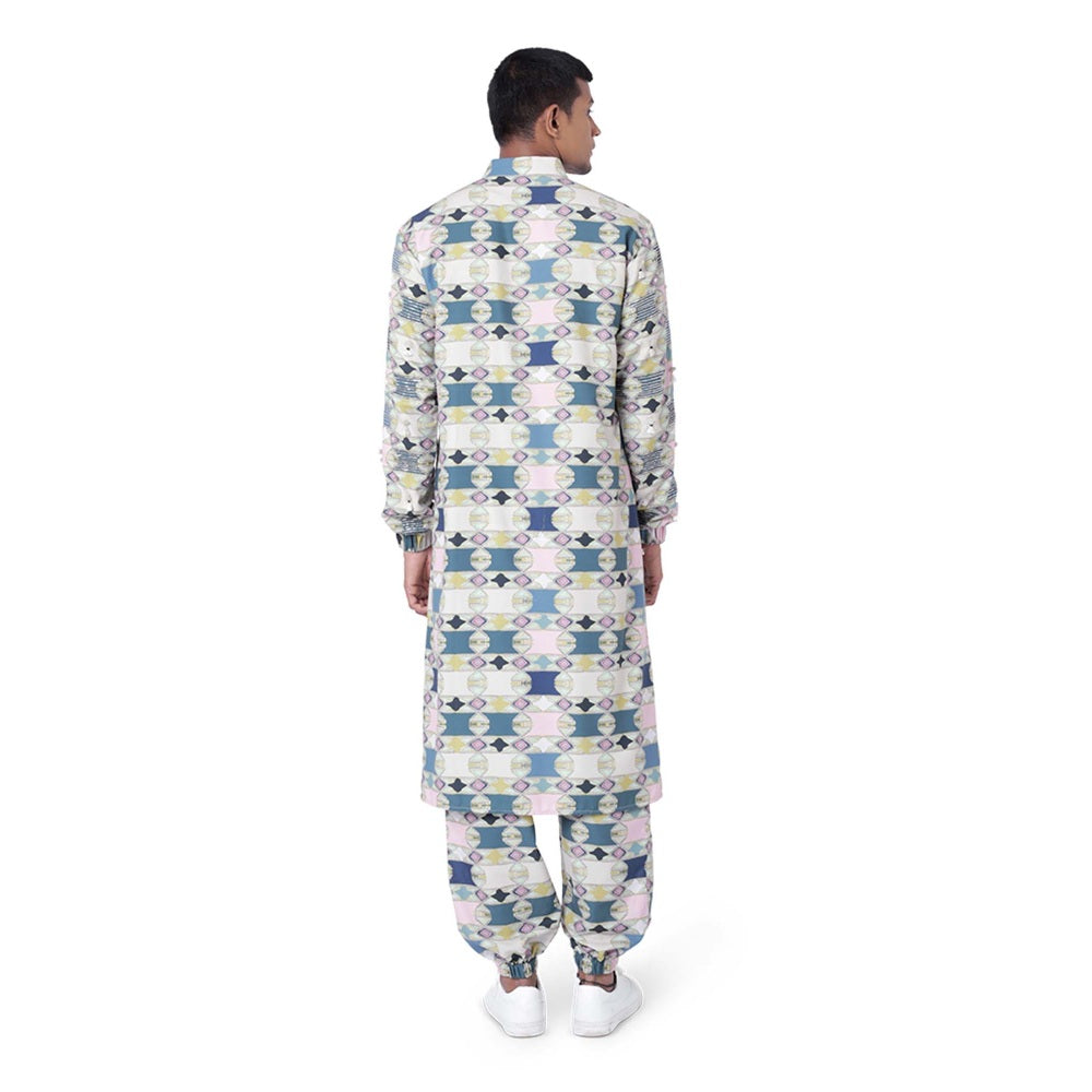 PS Men by Payal Singhal Green Colour Printed Cotton Rayon Kurta with Jogger Pant - Set of 2