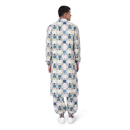 PS Men by Payal Singhal Green Colour Printed Cotton Rayon Kurta with Jogger Pant - Set of 2