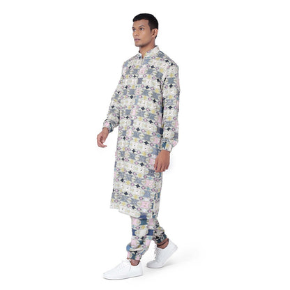 PS Men by Payal Singhal Green Colour Printed Cotton Rayon Kurta with Jogger Pant - Set of 2