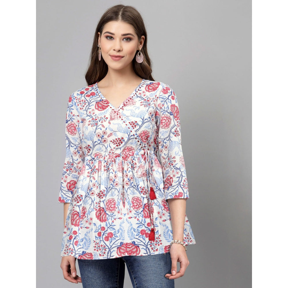 QOMN White and Red Printed Top