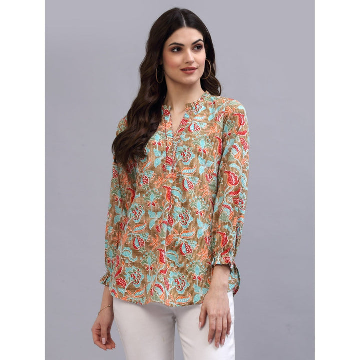 QOMN Multi-Color Floral Printed Top with Ruffles
