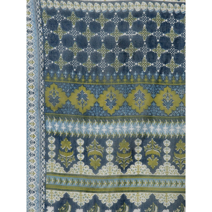 QOMN Green and Blue Embroidered Kurta (Set of 3)