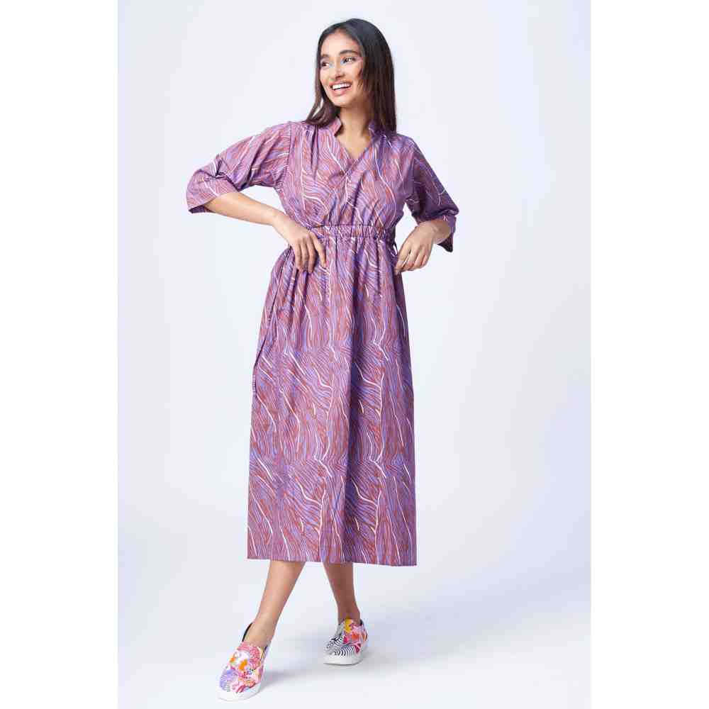RadhaRaman Lavender Africki Lines Midi Dress