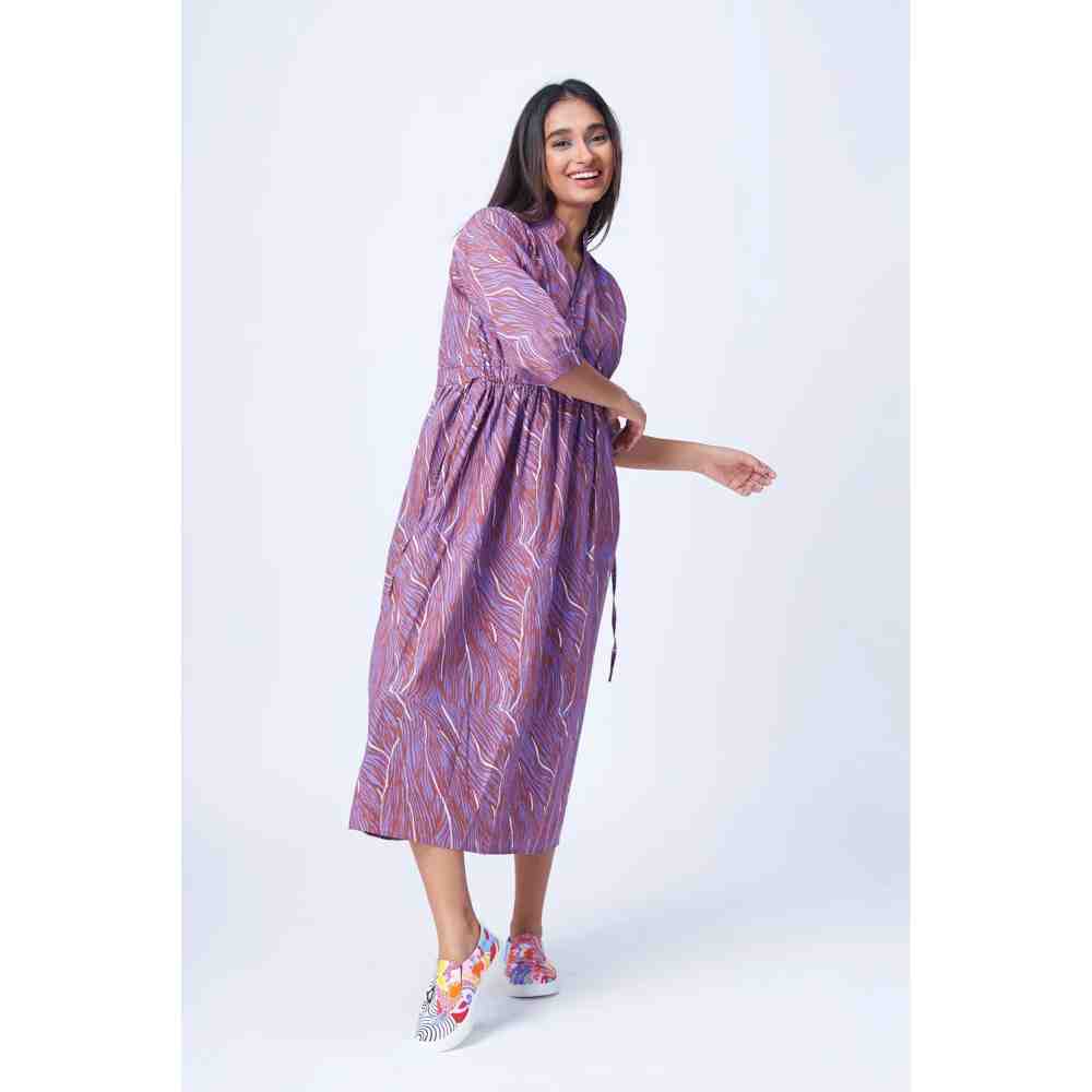 RadhaRaman Lavender Africki Lines Midi Dress