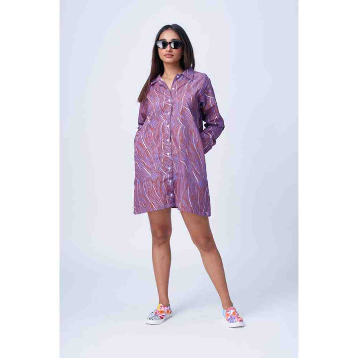 RadhaRaman Purple Africki Lines Shirt Dress