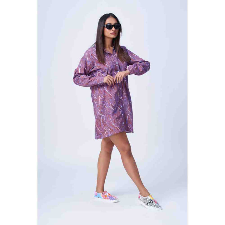 RadhaRaman Purple Africki Lines Shirt Dress