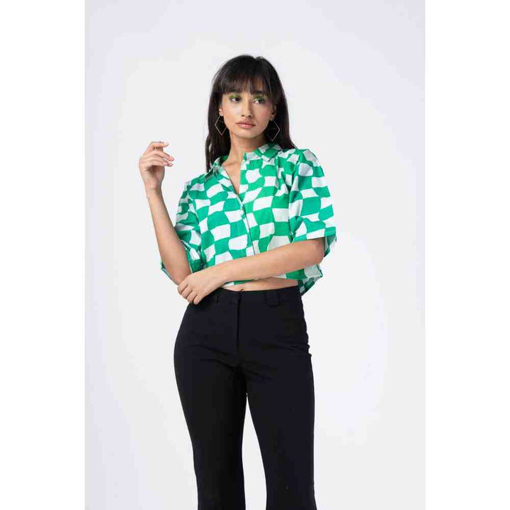 RadhaRaman Green Checkered Crop Shirt