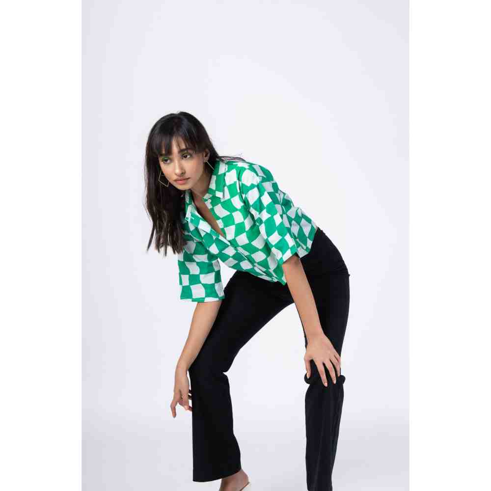 RadhaRaman Green Checkered Crop Shirt