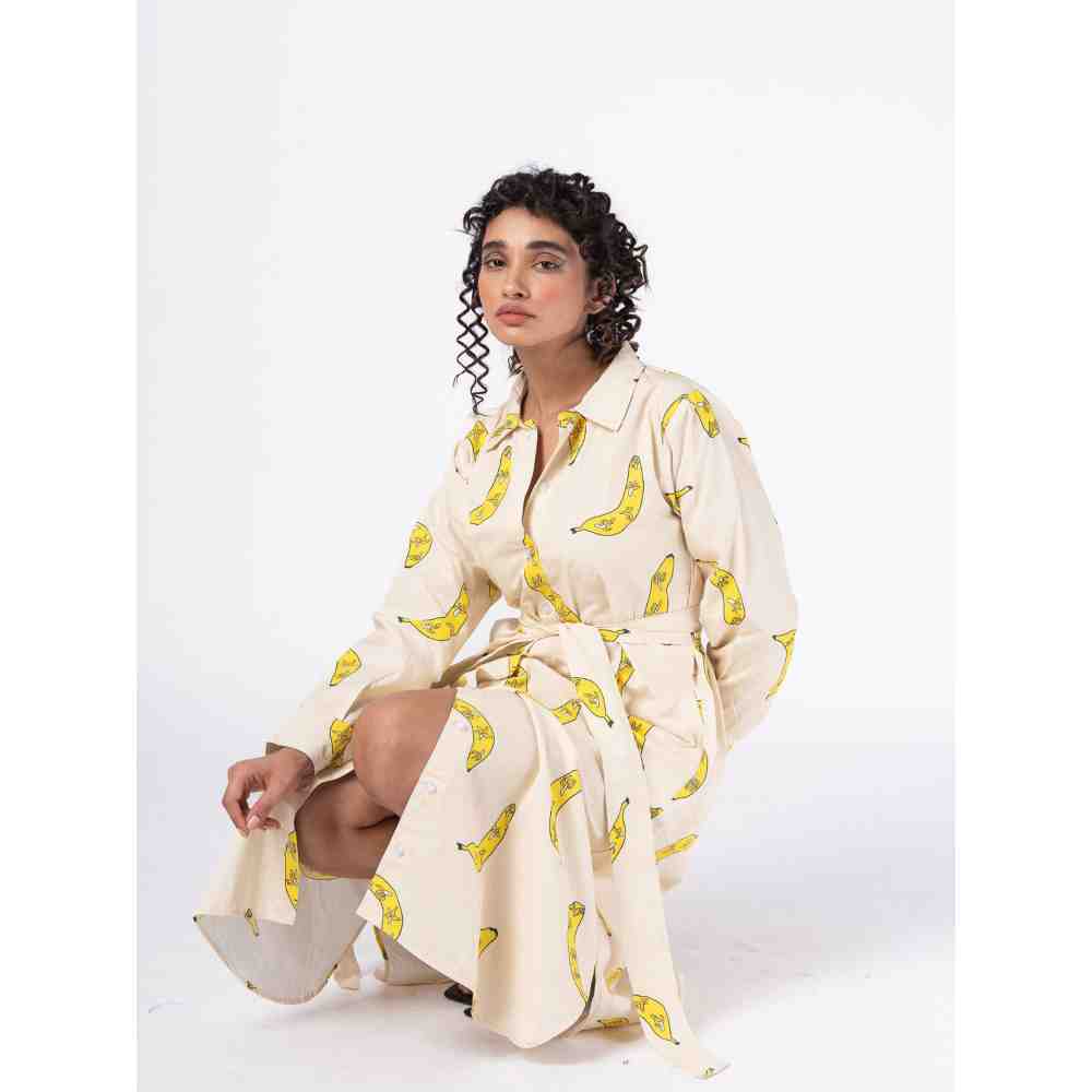 RadhaRaman Banana Long Shirt Dress with Belt (Set of 2)