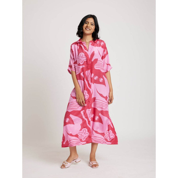 RadhaRaman La Flor De Loto Pink Long Shirt Dress