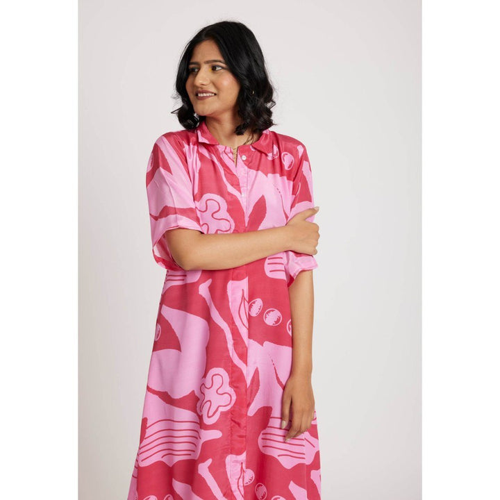 RadhaRaman La Flor De Loto Pink Long Shirt Dress