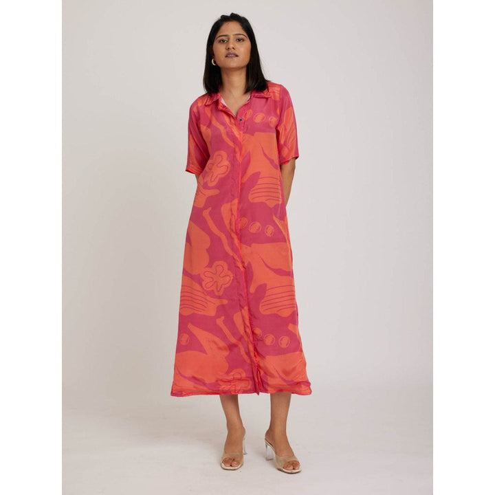 RadhaRaman Poppy California Rust Long Shirt Dress