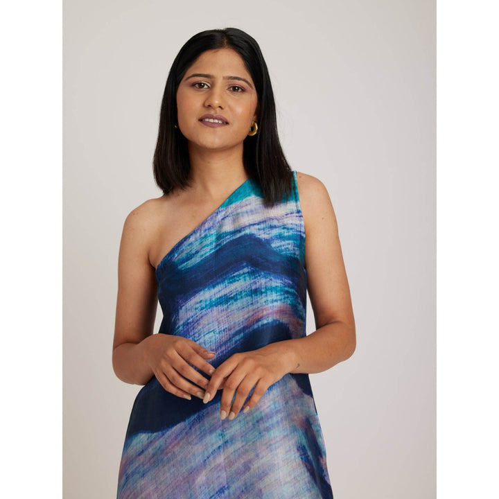 RadhaRaman Deep Ocean Multi Color One Shoulder Long Dress