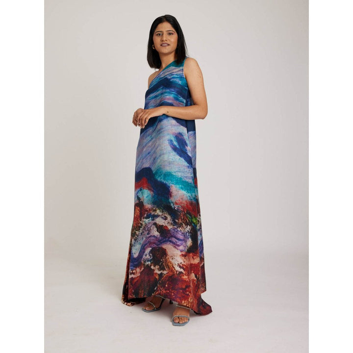 RadhaRaman Deep Ocean Multi Color One Shoulder Long Dress