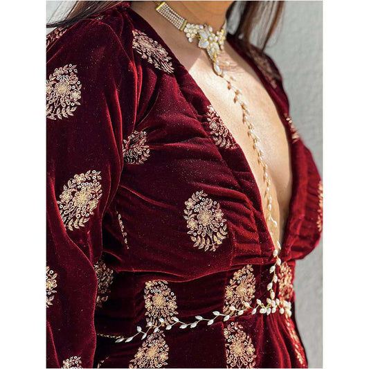 RAISHAA Pearl and silver rhinestone floral choker Body ornament