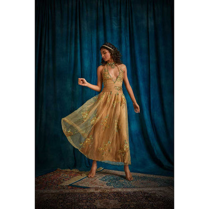 RAISHAA Golden Girl Embellished Halter Dress