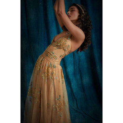 RAISHAA Golden Girl Embellished Halter Dress