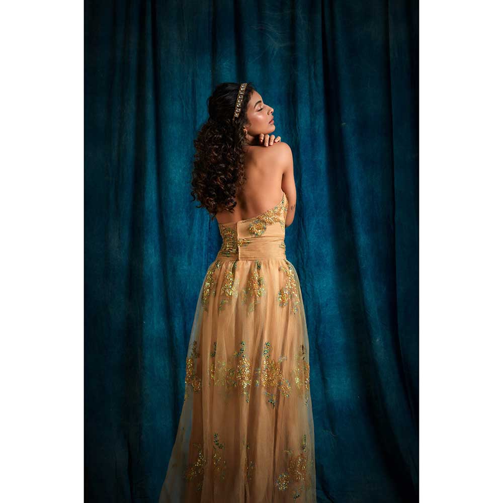 RAISHAA Golden Girl Embellished Halter Dress