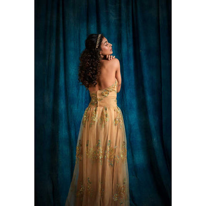 RAISHAA Golden Girl Embellished Halter Dress