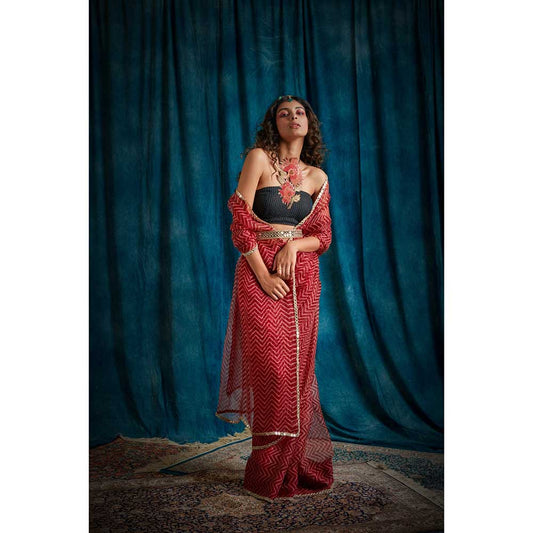 RAISHAA Red Hestia Aztec Saree