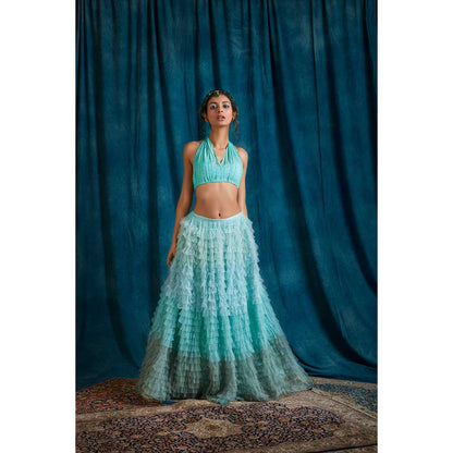 RAISHAA Turquoise French Riviera Lehenga with Blouse (Set of 2)